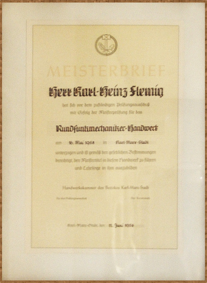 Rundfunkmechaniker Karl-Heinz Flemig Meisterbrief